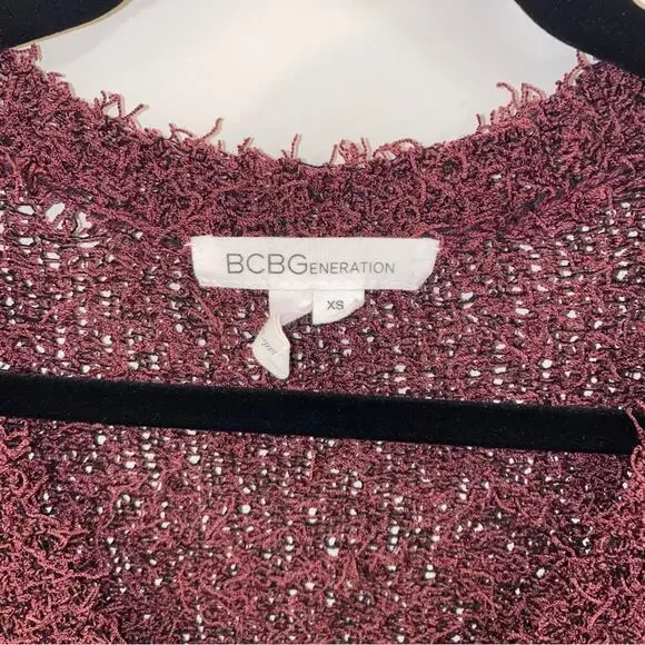 BCBGeneration feathered eyelash loose knit Y2K sweater burgundy purple XS - Picture 2 of 6